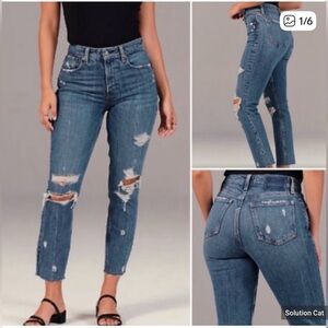 Abercrombie & Fitch Curve Love High Rise Mom Jean -  Medium Distressed Wash